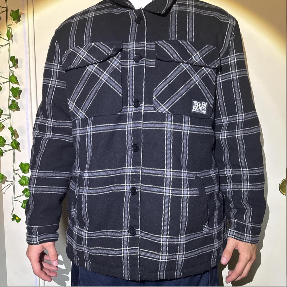 Men's Black Plaid Shirt Jacket
